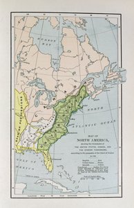 Pohjois-Amerikan kartta, jossa näkyvät Yhdysvaltojen, Kanadan ja Espanjan omistusalueiden rajat Ranskan tuomioistuimen vuonna 1782 tekemän ehdotuksen mukaisesti kirjasta "The Narrative and Critical Histo"